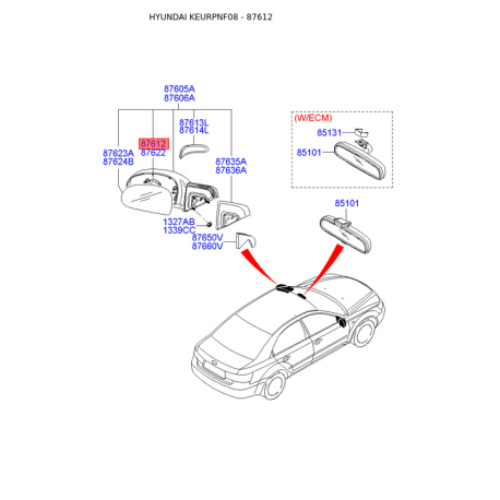 Привід зекрала зовнішнього лівий 87612-3K000 Mobis - 876123K000 - схема з каталогу 87612, KEURPNF08 876123K000