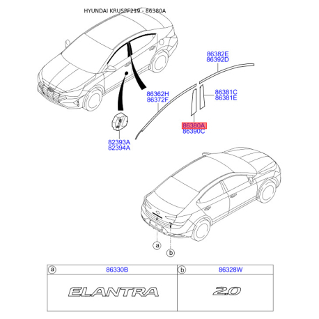 Облицювання / захисна накладка, боковина заднє ліве 86363-F2000 Mobis - 86363F2000 - схема з каталогу 86380A, KRUSPF219 86363F2000