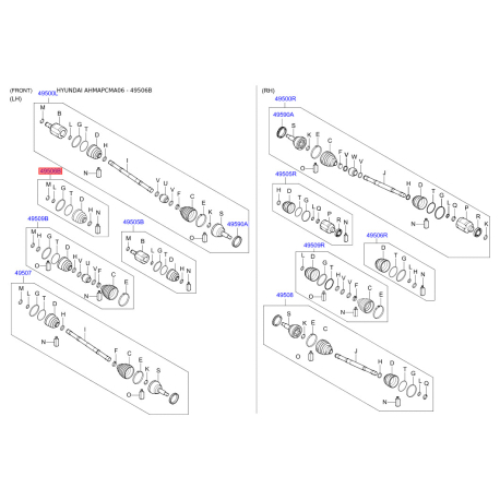 Чехол полуоси (пыльник) приводного вала левый 49506-2BA30 Mobis - 495062BA30 - схема с каталога 49506B, AHMAPCMA06 495062BA30