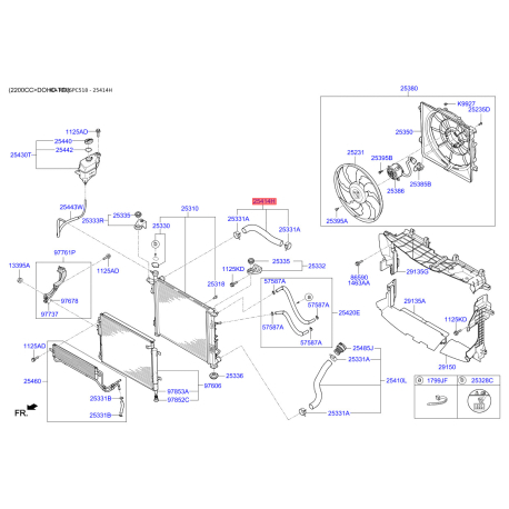 Шланг (патрубок) системи охолодження верхній 25414-C5000 Mobis - 25414C5000 - схема з каталогу 25414H, KRUSPC518 25414C5000