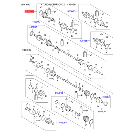 Чехол полуоси (пыльник) приводного вала левый 49509-2BA70 Mobis - 495092BA70 - схема с каталога 49509B, KEURPCM10 495092BA70