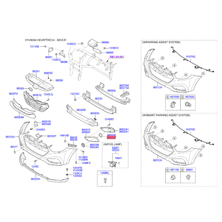 Корпус, противотуманная фара правый 86554-2Y000 Mobis - 865542Y000 - схема с каталога 86553F, HEURPTMZ14 865542Y000