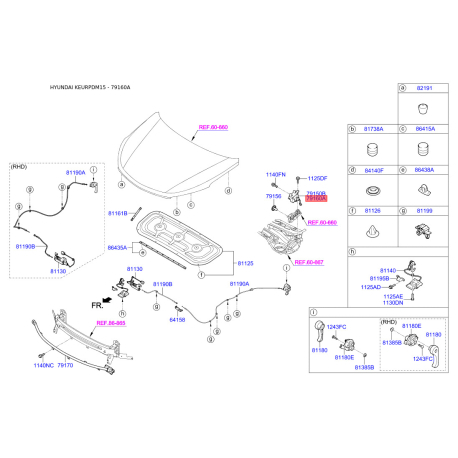 Петля капота правая 79160-2W000 Mobis - 791602W000 - схема с каталога 79160A, KEURPDM15 791602W000