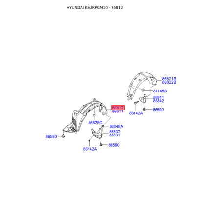 Обшивка (подкрылок), колесная ниша правая 86820-2B200 Mobis - 868202B200 - схема с каталога 86812, KEURPCM10 868202B200