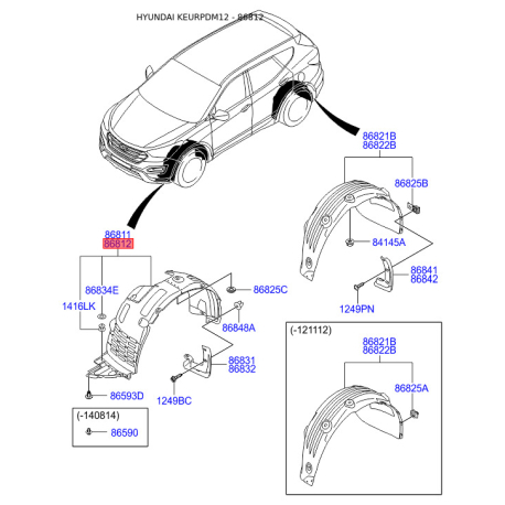 Обшивка (подкрылок), колесная ниша правая 86812-2W000 Mobis - 868122W000 - схема с каталога 86812, KEURPDM12 868122W000