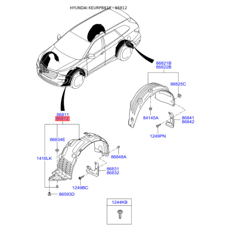 Обшивка (підкрилок), колісна ніша права 86812-B8500 Mobis - 86812B8500 - схема з каталогу 86812, KEURPB816 86812B8500