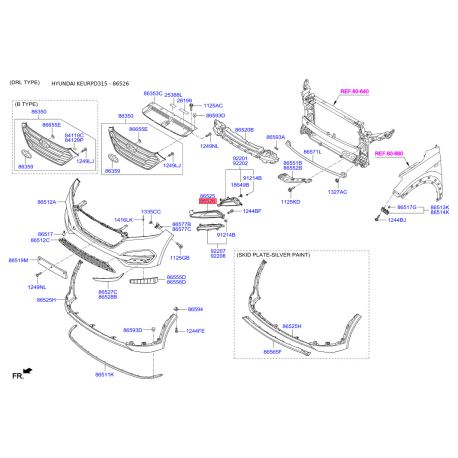 Корпус, противотуманная фара правый верхний 86526-D3110 Mobis - 86526D3110 - схема с каталога 86526, KEURPD315 86526D3110