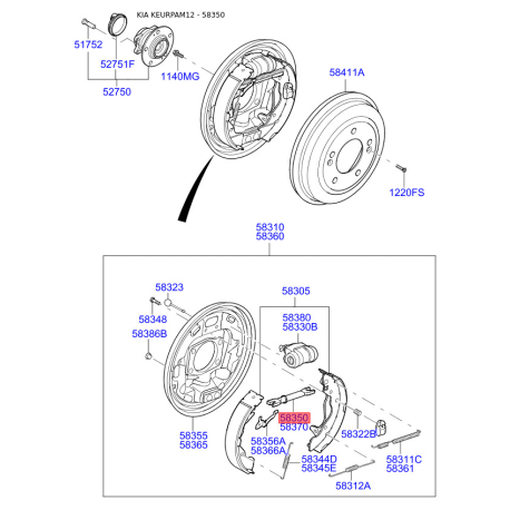Гальмівна несуча пластина ліва 58350-28000 Mobis - 5835028000 - схема з каталогу 58350, KEURPAM12 5835028000