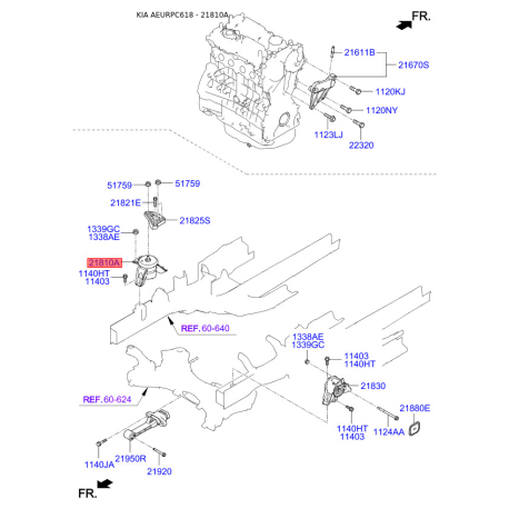 Подушка двигуна 21810-C5200 Mobis - 21810C5200 - схема з каталогу 21810A, AEURPC618 21810C5200