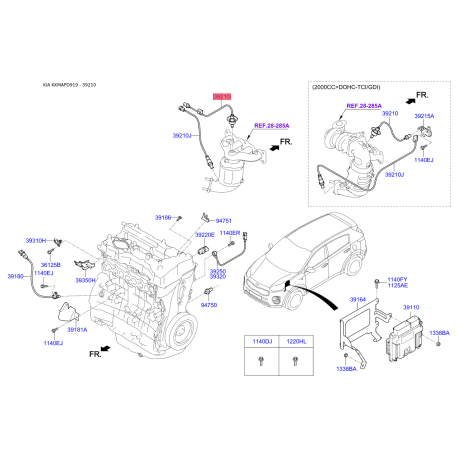 Датчик кисню (лямбда-зонд) 39210-2GAA0 Mobis - 392102GAA0 - схема з каталогу 39210, KKMAPD919 392102GAA0