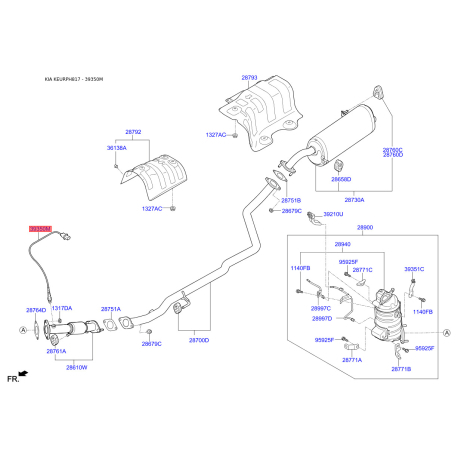 Датчик кислорода (лямбда зонд) 39351-2A631 Mobis - 393512A631 - схема с каталога 39350M, KEURPH817 393512A631