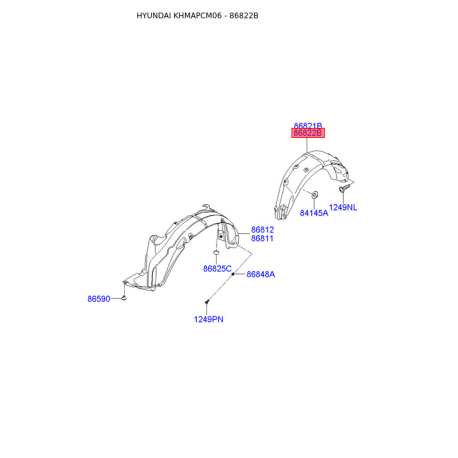 Обшивка (подкрылок), колесная ниша правая 86840-2B000 Mobis - 868402B000 - схема с каталога 86822B, KHMAPCM06 868402B000
