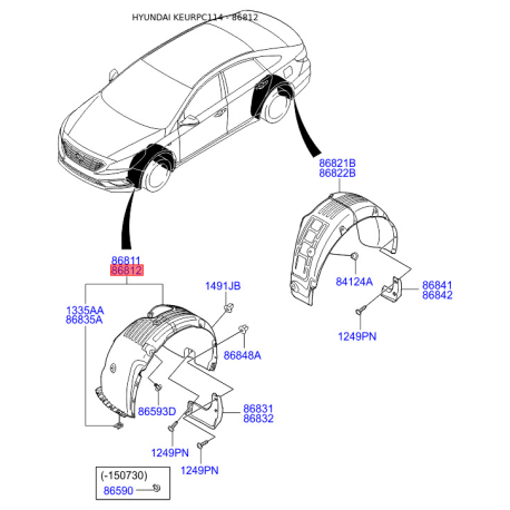Обшивка (подкрылок), колесная ниша правая 86812-C1000 Mobis - 86812C1000 - схема с каталога 86812, KEURPC114 86812C1000