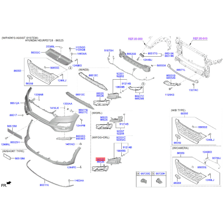 Корпус, противотуманная фара левый верхний 86525-D7530 Mobis - 86525D7530 - схема с каталога 86525, HEURPD718 86525D7530