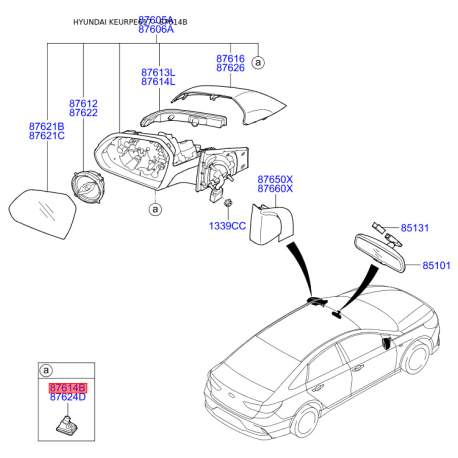 Повторювач поворотів на дзеркалі лівий 87614-C1000 Mobis - 87614C1000 - схема з каталогу 87614B, KEURPE617 87614C1000