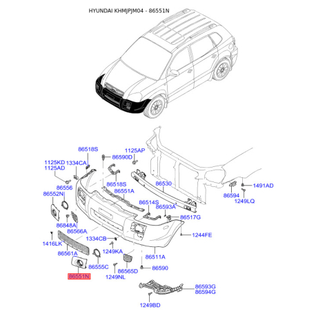 Кронштейн, протитуманна фара ліва 86557-2E000 Mobis - 865572E000 - схема з каталогу 86551N, KHMJPJM04 865572E000
