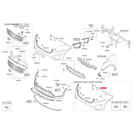 Проводка (жгут, коса) бампера 91840-C5010 Mobis - 91840C5010 - схема с каталога 91870H, KRUSPC515 91840C5010