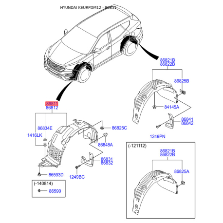 Обшивка (підкрилок), колісна ніша ліва 86811-2W000 Mobis - 868112W000 - схема з каталогу 86811, KEURPDM12 868112W000