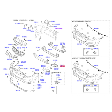 Решітка вентилятора, буфер права 86586-2Y000 Mobis - 865862Y000 - схема з каталогу 86524H, HEURPTMZ14 865862Y000