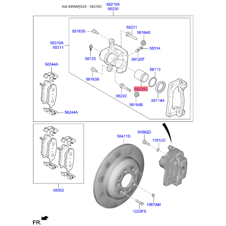 Поршень гальмівного супорта 58112-37500 Mobis - 5811237500 - схема з каталогу 58235C, KKMAPJ520 5811237500