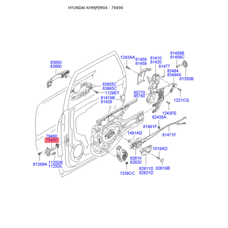 Фиксатор двери правый 79490-2E000 Mobis - 794902E000 - схема с каталога 79490, KHMJPJM04 794902E000