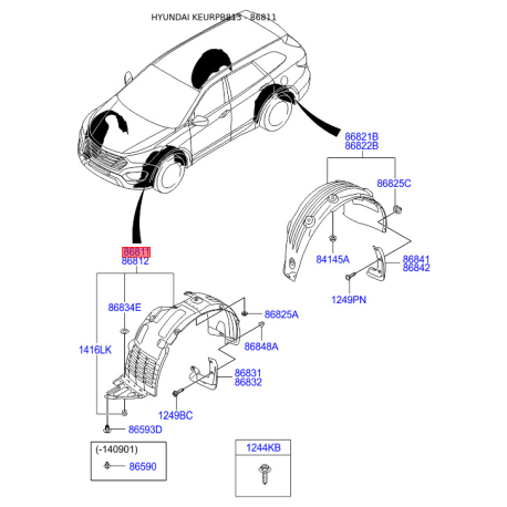 Обшивка (подкрылок), колесная ниша левая 86811-B8000 Mobis - 86811B8000 - схема с каталога 86811, KEURPB813 86811B8000