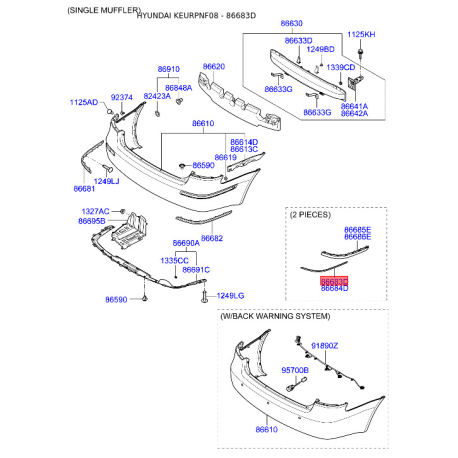 Кронштейн, буфер левый верхний 86683-3K710 Mobis - 866833K710 - схема с каталога 86683D, KEURPNF08 866833K710