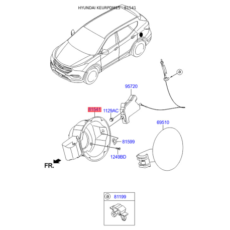 Корпус горловины под лючок бензобака 69513-2W000 Mobis - 695132W000 - схема с каталога 81541, KEURPDM15 695132W000