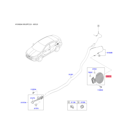 Лючок бензобака 69510-F2000 Mobis - 69510F2000 - схема з каталогу 69510, KRUSPF219 69510F2000