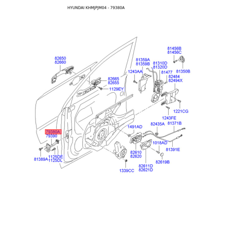 Фіксатор дверей лівий 79380-2E000 Mobis - 793802E000 - схема з каталогу 79380A, KHMJPJM04 793802E000