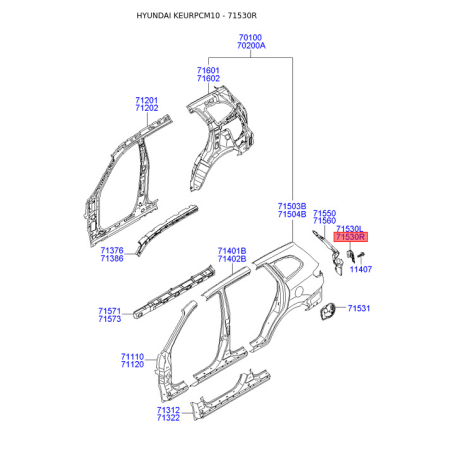 Боковина права 71540-2B200 Mobis - 715402B200 - схема з каталогу 71530R, KEURPCM10 715402B200