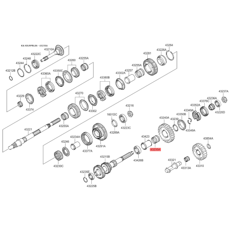 Підшипник голчастий КПП 43235-49600 Mobis - 4323549600 - схема з каталогу 43235A, KEURPBL06 4323549600