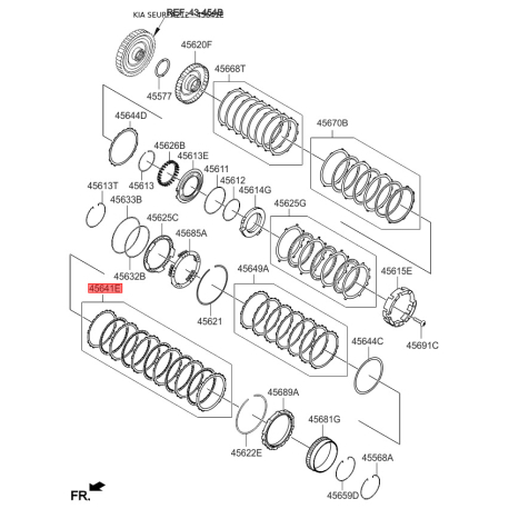 Комплект ламелей, автоматическая коробка передач 45641-3B600 Mobis - 456413B600 - схема с каталога 45641E, SEURPA212 456413B600