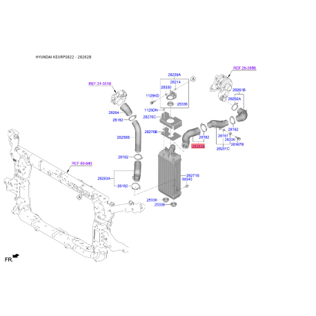 Шланг (патрубок) компрессора 28262-2F750 Mobis - 282622F750 - схема с каталога 28262B, KEURPS822 282622F750