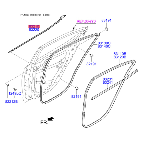 Ущільнювач (прокладка), бічне скло лівий 83210-F2010 Mobis - 83210F2010 - схема з каталогу 83210, KRUSPF219 83210F2010