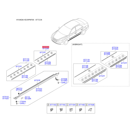 Молдинг порога, бампера и крыла задний левый 87721-3K510 Mobis - 877213K510 - схема с каталога 87721N, KEURPNF08 877213K510