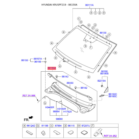 Облицовка передней панели (жабо) 86150-F2100 Mobis - 86150F2100 - схема с каталога 86150A, KRUSPF219 86150F2100