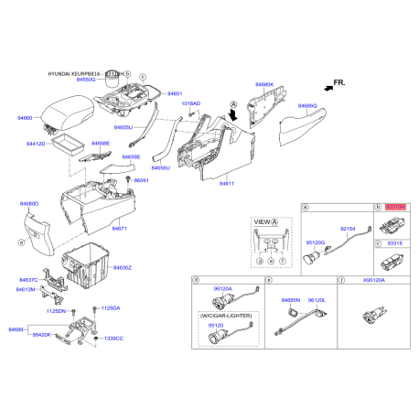 Выключатель левый 93310-2W3154X Mobis - 933102W3154X - схема с каталога 93310H, KEURPB816 933102W3154X