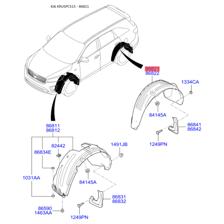 Обшивка (підкрилок), колісна ніша ліва 86830-C5000 Mobis - 86830C5000 - схема з каталогу 86821, KRUSPC515 86830C5000
