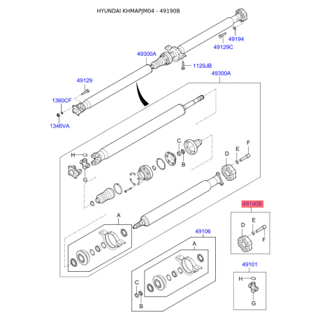 Подшипник промежуточный карданного вала 49190-2EA00 Mobis - 491902EA00 - схема с каталога 49190B, KHMAPJM04 491902EA00