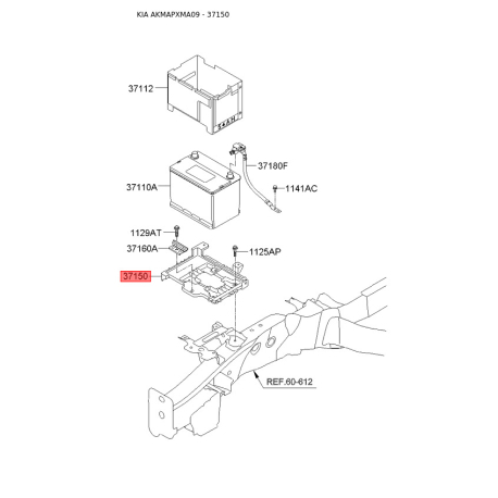 Крепление аккумулятора 37150-2P000 Mobis - 371502P000 - схема с каталога 37150, AKMAPXMA09 371502P000