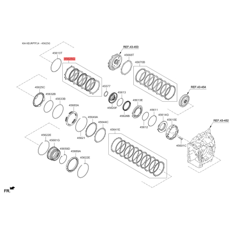 Комплект ламелей, автоматическая коробка передач 45625-3B601 Mobis - 456253B601 - схема с каталога 45625G, KEURPTF14 456253B601