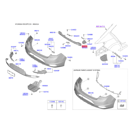 Кронштейн, буфер левый 86641-F2AB0 Mobis - 86641F2AB0 - схема с каталога 86641A, KRUSPF219 86641F2AB0