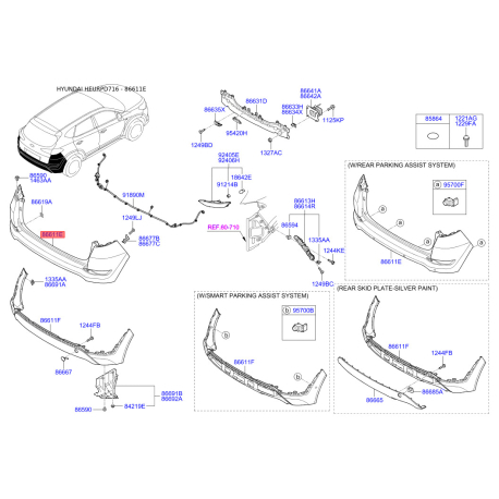 Бампер верхній 86640-D7000 Mobis - 86640D7000 - схема з каталогу 86611E, HEURPD716 86640D7000