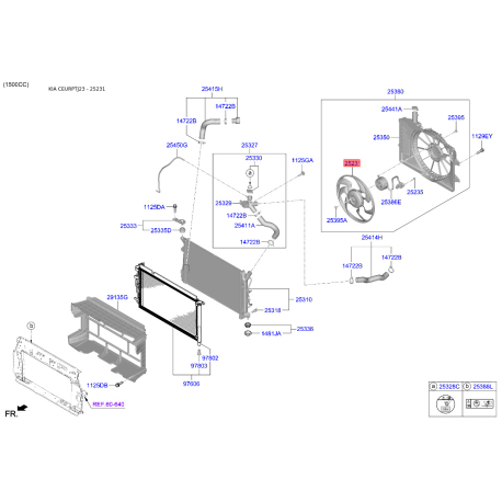 Вентилятор радиатора охлаждения 25231-F2000 Mobis - 25231F2000 - схема с каталога 25231, CEURPTJ23 25231F2000