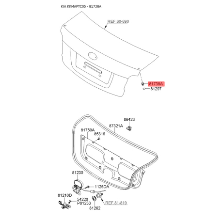 Упор (відбійник) кришки багажника 81738-31110 Mobis - 8173831110 - схема з каталогу 81738A, KKMAPTC05 8173831110