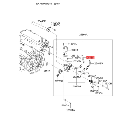 Патрубок дроссельной заслонки 25468-3E000 Mobis - 254683E000 - схема с каталога 25469, KKMAPMG09 254683E000