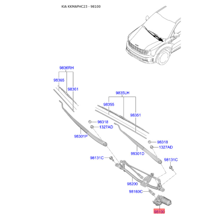 Двигун склоочисника 98110-C5500 Mobis - 98110C5500 - схема з каталогу 98100, KKMAPHC23 98110C5500