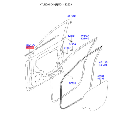 Облицовка / защитная накладка, дверь правая 82220-2E000 Mobis - 822202E000 - схема с каталога 82220, KHMJPJM04 822202E000