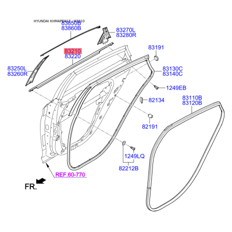 Ущільнювач (прокладка), бічне скло лівий 83210-C1000 Mobis - 83210C1000 - схема з каталогу 83210, KHMAPE617 83210C1000